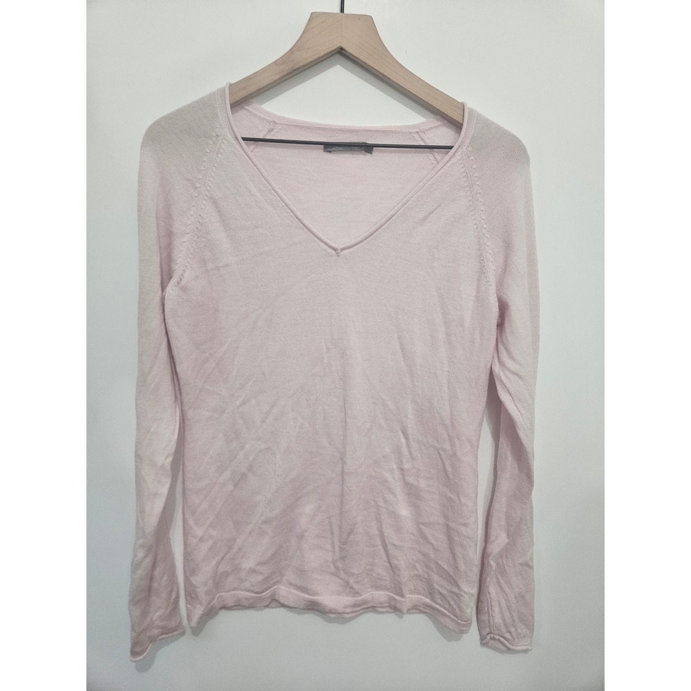 Smartwool Womens Merino Wool V-Neck Sweater Light Pink Long Sleeve Pointelle Kni
